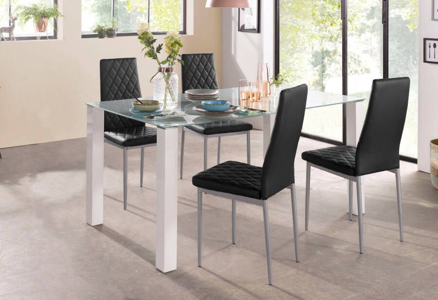 INOSIGN Eethoek 160 cm brede glazen tafel stoelbekledingen in verschillende kleurvarianten (set 5-delig) - Foto 7