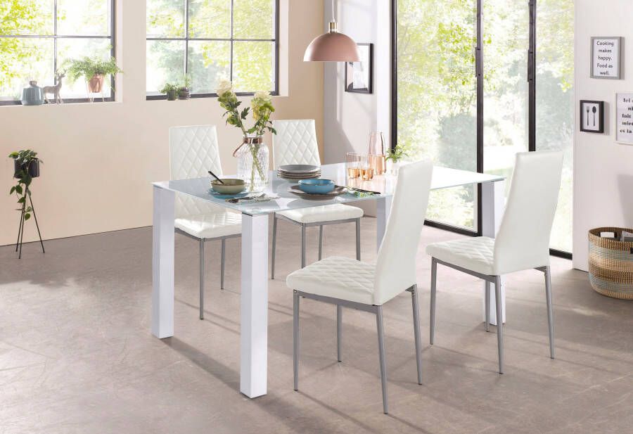 INOSIGN Eethoek 160 cm brede glazen tafel stoelbekledingen in verschillende kleurvarianten (set 5-delig) - Foto 4