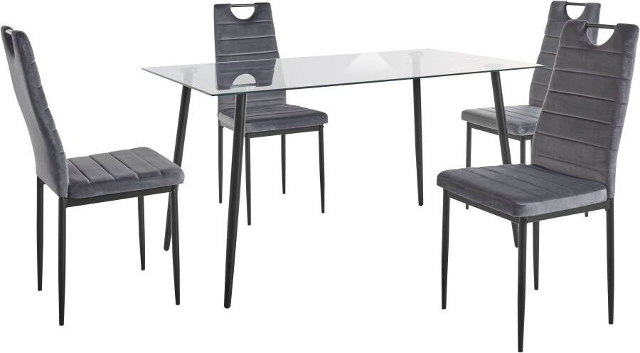 INOSIGN Eethoek Glazen tafel breedte 140 cm en 4 eetkamerstoelen bekleding van fluweel (set 5-delig) - Foto 6