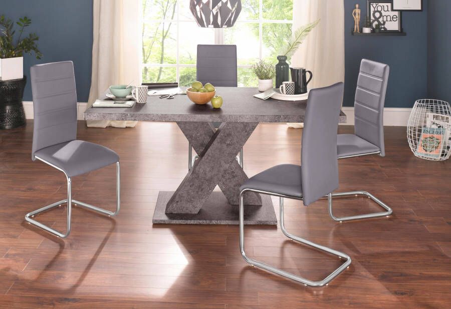 INOSIGN Eethoek met 4 stoelen en tafel in cement-look (set 5-delig)
