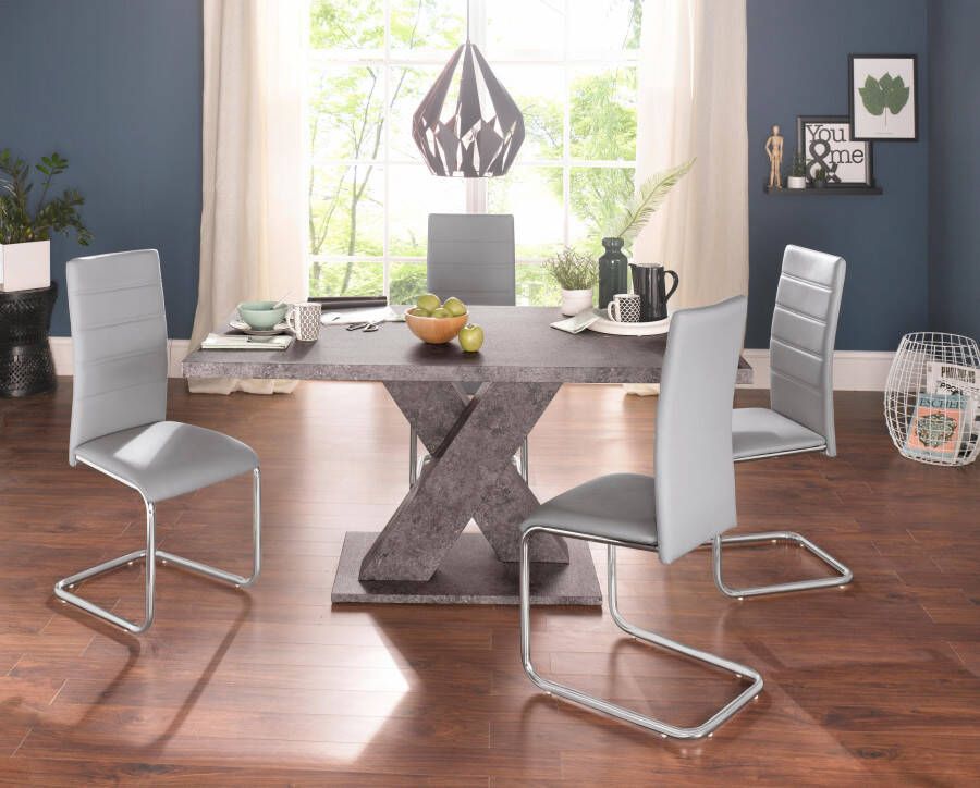 INOSIGN Eethoek met 4 stoelen en tafel in cement-look (set 5-delig)