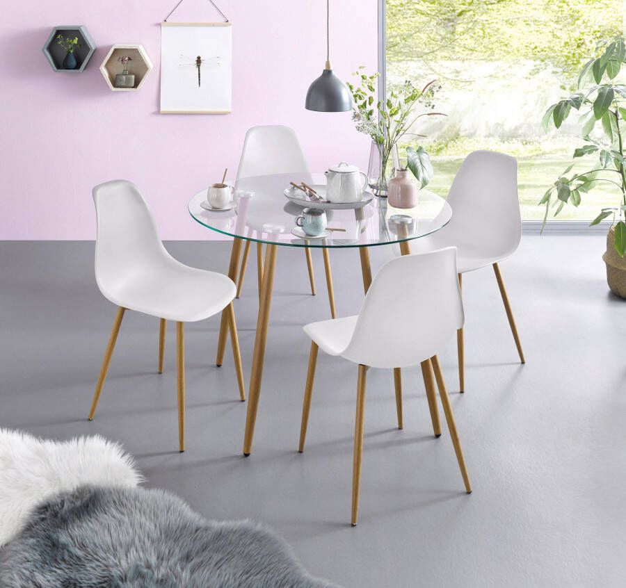 INOSIGN Eethoek MILLER Glazen tafel met 4 stoelen (kunststof kuipzitting) (set 5-delig) - Foto 7