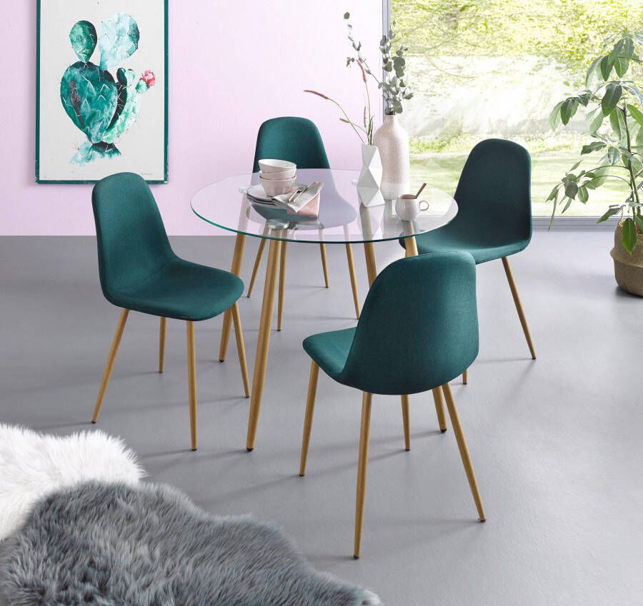INOSIGN Eethoek MILLER Glazen tafel met 4 stoelen (weefstof) (set 5-delig) - Foto 6