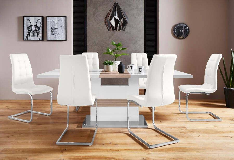 INOSIGN Eethoek Perez Lola met 4 stoelen tafel uittrekbaar breedte 160-200 cm (set 5-delig)