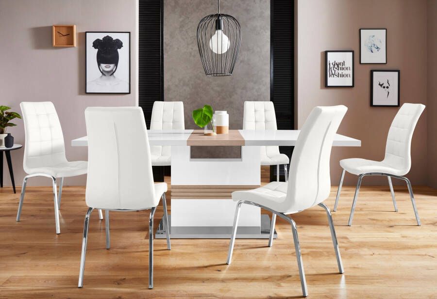 INOSIGN Eethoek Perez paars met 4 stoelen tafel uittrekbaar breedte 160-200 cm (set 5-delig) - Foto 6