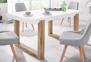 INOSIGN Eettafel Solid met mooi houten onderstel en hoogglanzend wit tafelblad in twee verschillende afmetingen