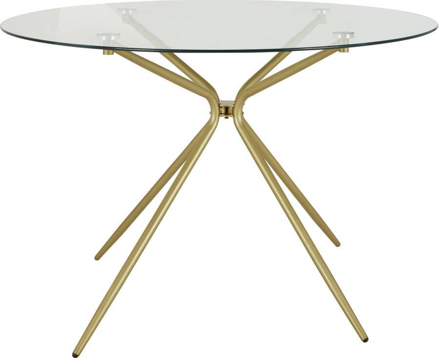 INOSIGN Glazen tafel Silvi rond ø 110 cm metalen frame in messingkleur
