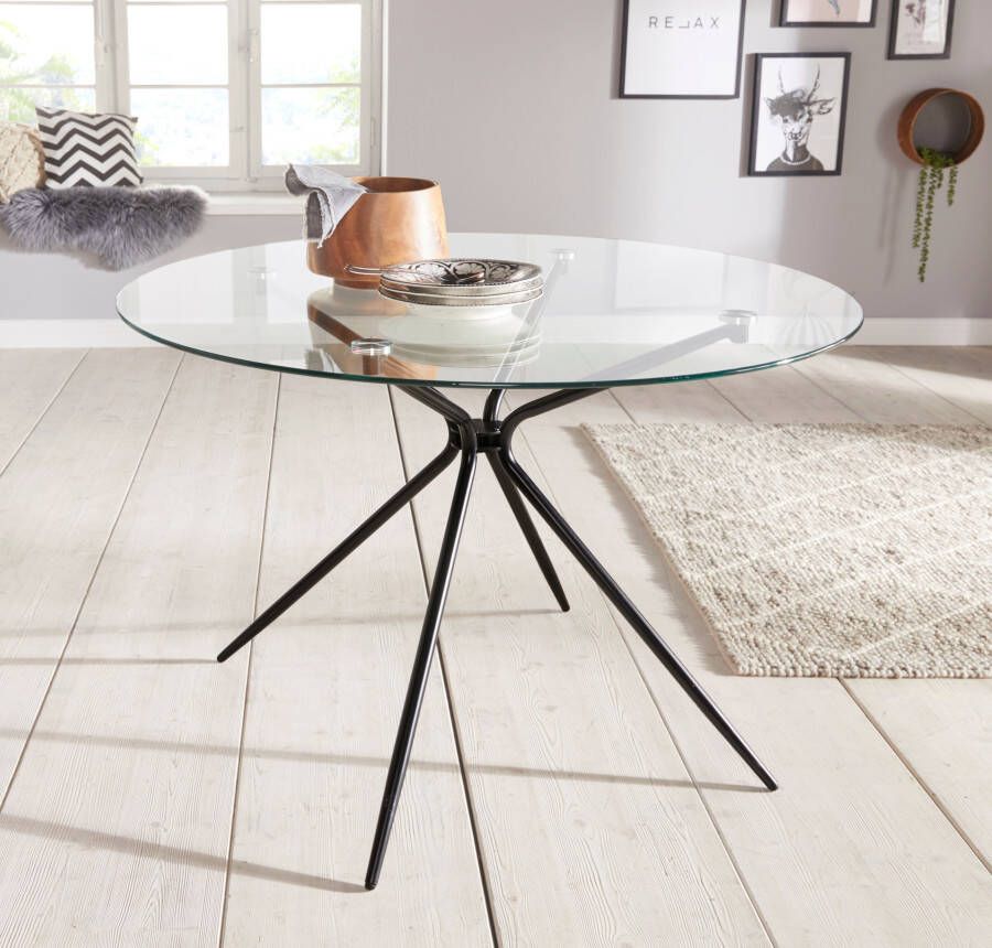 INOSIGN Glazen tafel Silvi rond ø 110 cm zwart metalen frame - Foto 12
