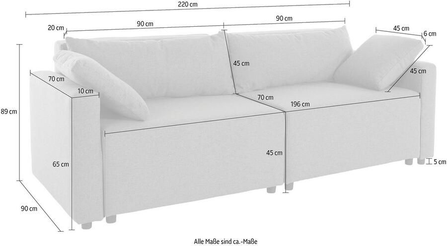 INOSIGN 2-zitsbank Marva 2-delig beide elementen uittrekbaar voor slaapfunctie met bedkist - Foto 6