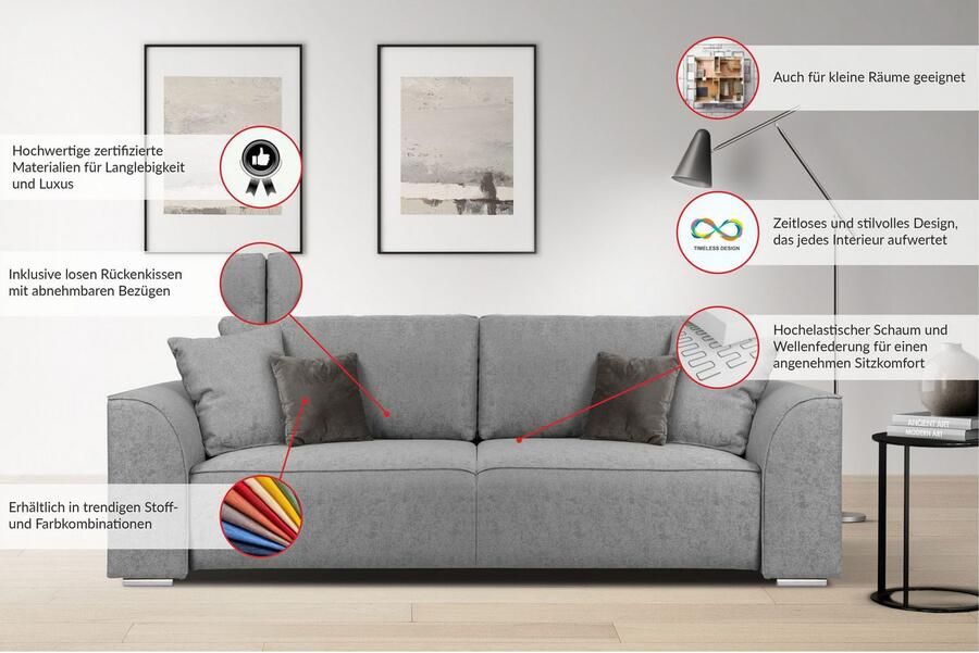 INOSIGN 3-zitsbank BEATRICE optionele slaapbank met bedlade B D H 250 107 92 cm - Foto 2