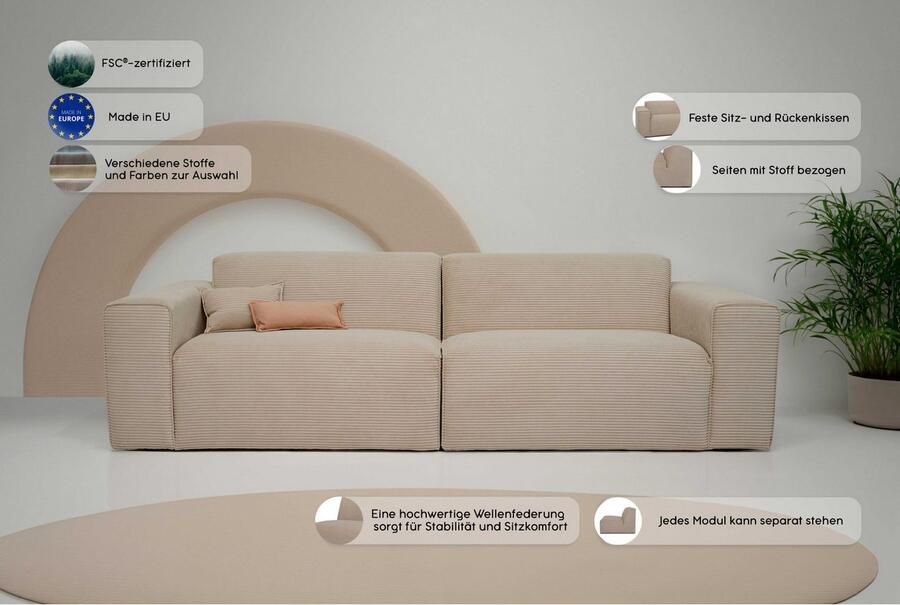 INOSIGN 3-zitsbank Clayton in een trendy ribfluwelen bekleding diverse combinaties mogelijk - Foto 4