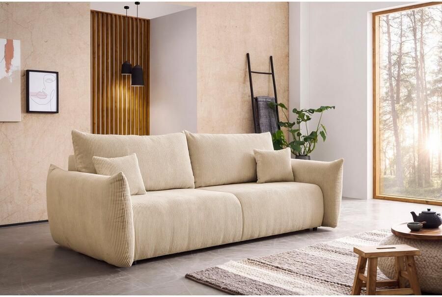 Home affaire 3-zitsbank MAVAS slaapbank met bedlade ca. 240 108 cm (ligoppervlak 212 145 cm) ribfluweel chenille structuur - Foto 6