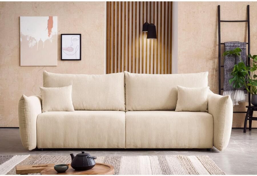 Home affaire 3-zitsbank MAVAS slaapbank met bedlade ca. 240 108 cm (ligoppervlak 212 145 cm) ribfluweel chenille structuur - Foto 4