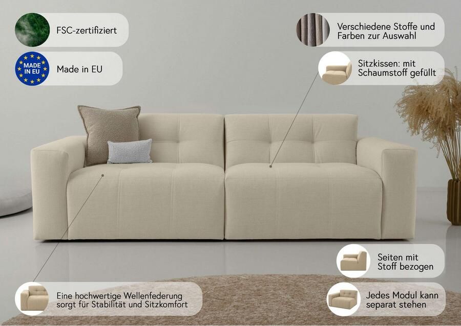 INOSIGN 3-zitsbank Tapley Breedte 220 cm fijne structuur met knoopstiksel vloerhoog - Foto 6