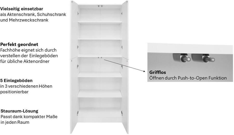 INOSIGN Archiefkast Jarvie Multifunctionele kast push-to-open 5 verstelbare legplanken 60x180 cm - Foto 3