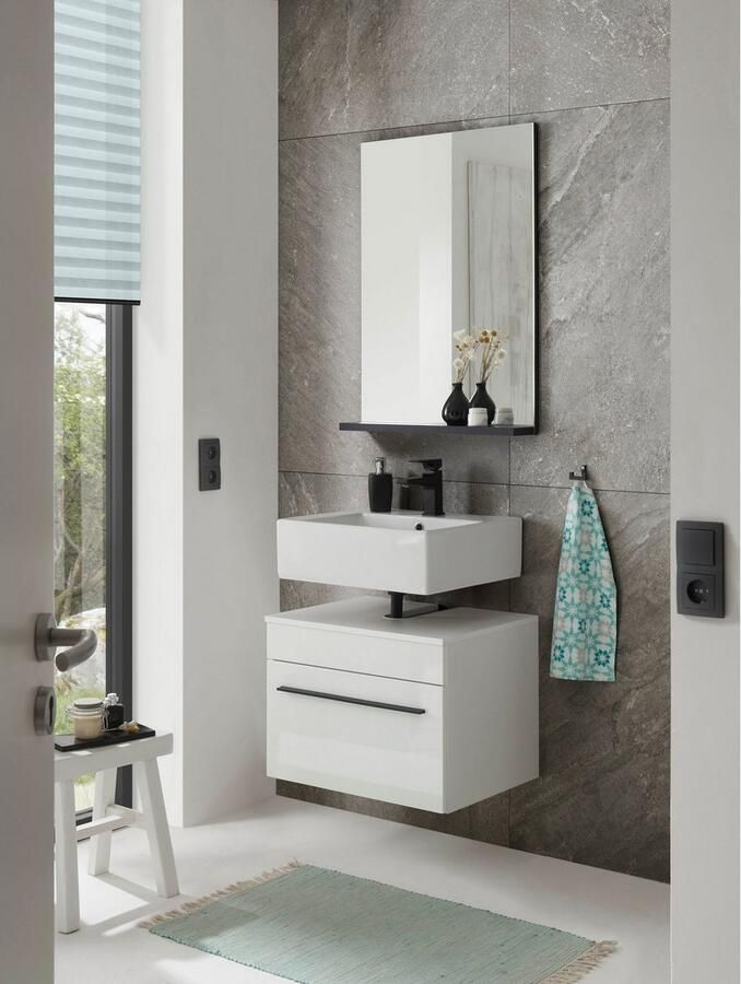 INOSIGN Badkamerserie Cantara badkamer in modern ontwerp 2-delig badkamer Onderkast en spiegel in wit hoogglans veel opbergruimte (set 2-delig)