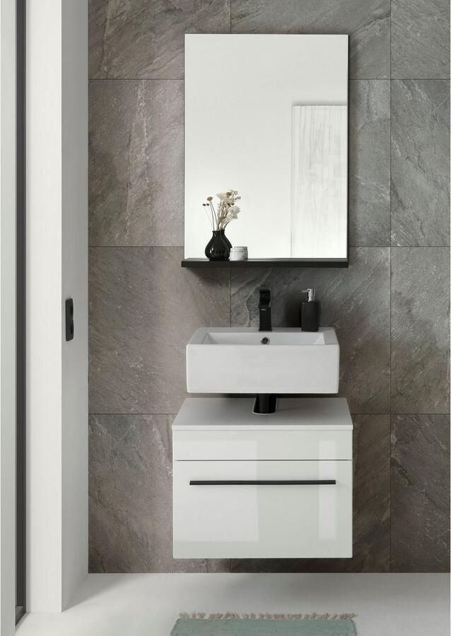 INOSIGN Badkamerserie Cantara badkamer in modern ontwerp 2-delig badkamer Onderkast en spiegel in wit hoogglans veel opbergruimte (set 2-delig) - Foto 2