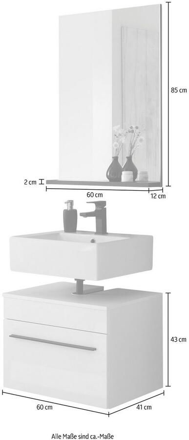 INOSIGN Badkamerserie Cantara badkamer in modern ontwerp 2-delig badkamer Onderkast en spiegel in wit hoogglans veel opbergruimte (set 2-delig) - Foto 3