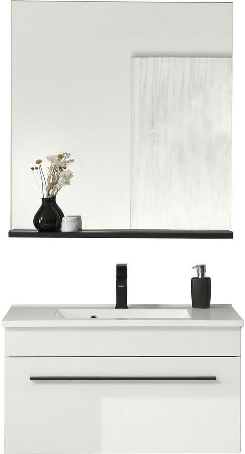 INOSIGN Badkamerserie Cantara badkamer in modern ontwerp 2-delig badkamer Waschtafel en spiegel in wit hoogglans veel opbergruimte (set 2-delig) - Foto 4