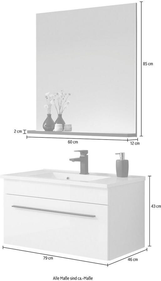 INOSIGN Badkamerserie Cantara badkamer in modern ontwerp 2-delig badkamer Waschtafel en spiegel in wit hoogglans veel opbergruimte (set 2-delig) - Foto 3
