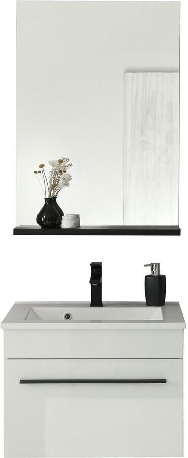 INOSIGN Badkamerserie Cantara badkamer in modern ontwerp 2-delig badkamer Waschtafel en spiegel in wit hoogglans veel opbergruimte (set 2-delig) - Foto 4