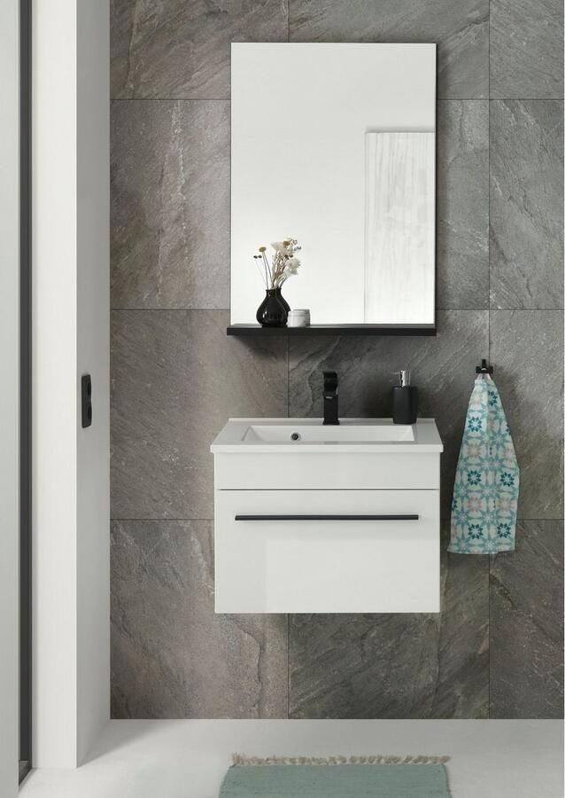 INOSIGN Badkamerserie Cantara badkamer in modern ontwerp 2-delig badkamer Waschtafel en spiegel in wit hoogglans veel opbergruimte (set 2-delig) - Foto 2