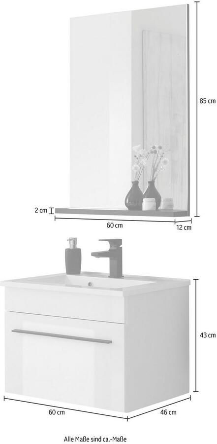 INOSIGN Badkamerserie Cantara badkamer in modern ontwerp 2-delig badkamer Waschtafel en spiegel in wit hoogglans veel opbergruimte (set 2-delig) - Foto 3
