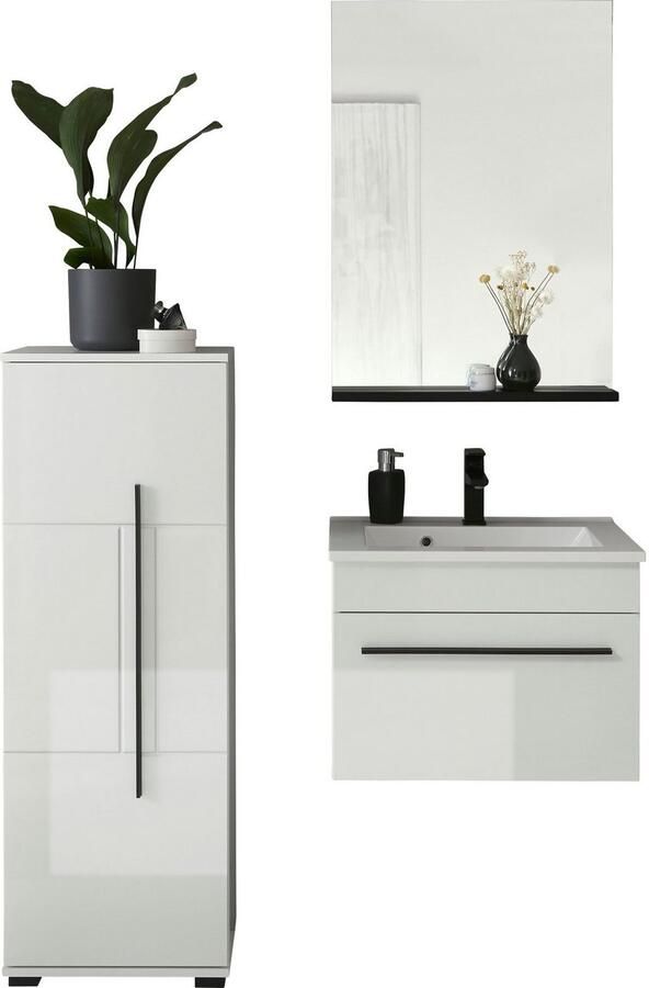 INOSIGN Badkamerserie Cantara badkamer in modern ontwerp 3-delig badkamer Waschtafel kast en spiegel in wit hoogglans veel opbergruimte (set 3-delig) - Foto 4