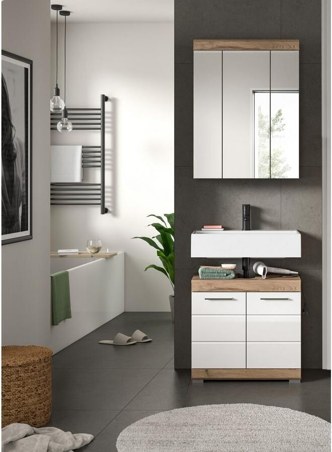 INOSIGN Badkamerserie Siena 2-delig bestaande uit: onderkast voor wastafel spiegelkast in verschillende kleuren verkrijgbaar badkamermeubels combinatie badkamer (set 2 stuks) - Foto 2