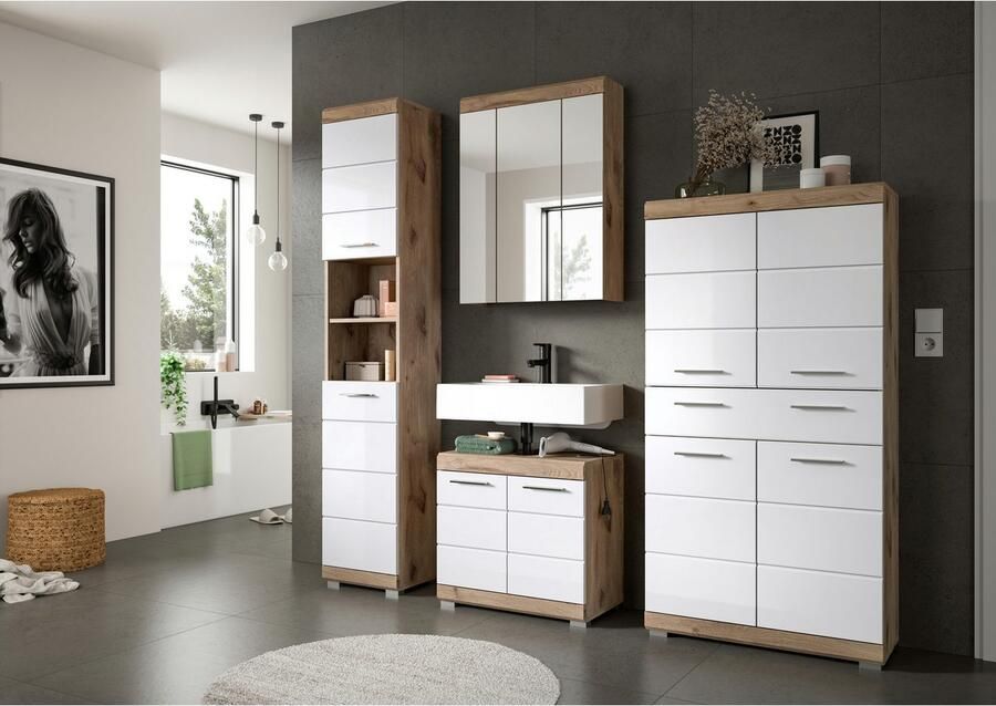INOSIGN Halfhoge kast Siena breedte 74 cm 4 deuren 1 lade 4 vakken MDF-front in verschillende kleuren verkrijgbaar badkamermeubels badkamerkast kast badkamer - Foto 2