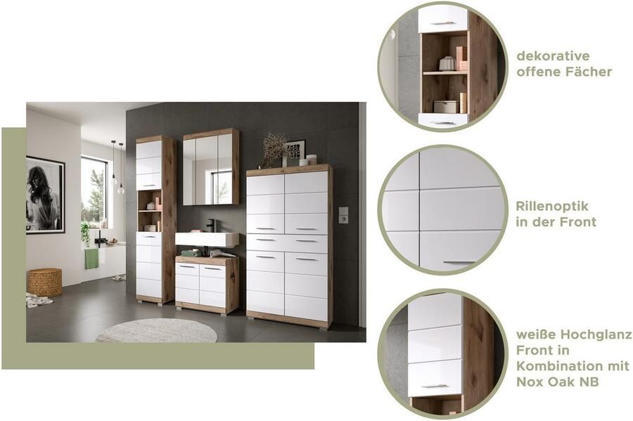 INOSIGN Badkamerserie Siena 2-delig bestaande uit: onderkast voor wastafel spiegelkast in verschillende kleuren verkrijgbaar badkamermeubels combinatie badkamer (set 2 stuks) - Foto 6