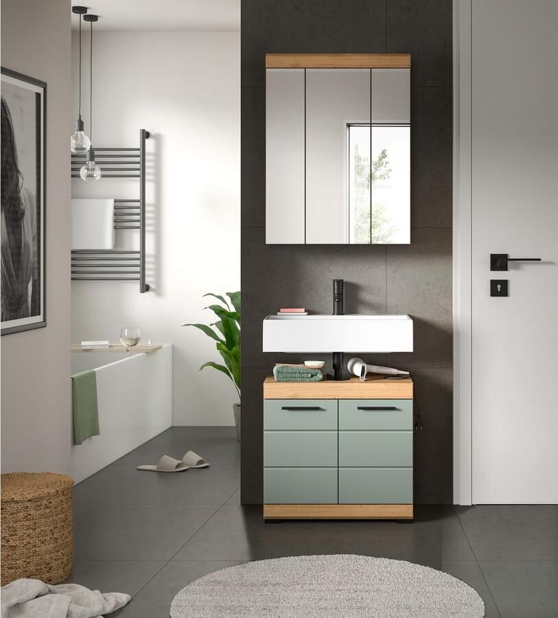 INOSIGN Badkamerserie Siena 2-delig bestaande uit: onderkast voor wastafel spiegelkast in verschillende kleuren verkrijgbaar badkamermeubels combinatie badkamer (set 2 stuks)