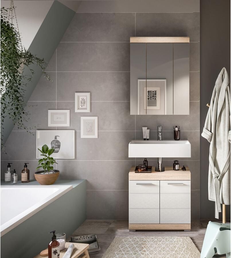 INOSIGN Badkamerserie Siena 2-delig bestaande uit: onderkast voor wastafel spiegelkast in verschillende kleuren verkrijgbaar badkamermeubels combinatie badkamer (set 2 stuks)