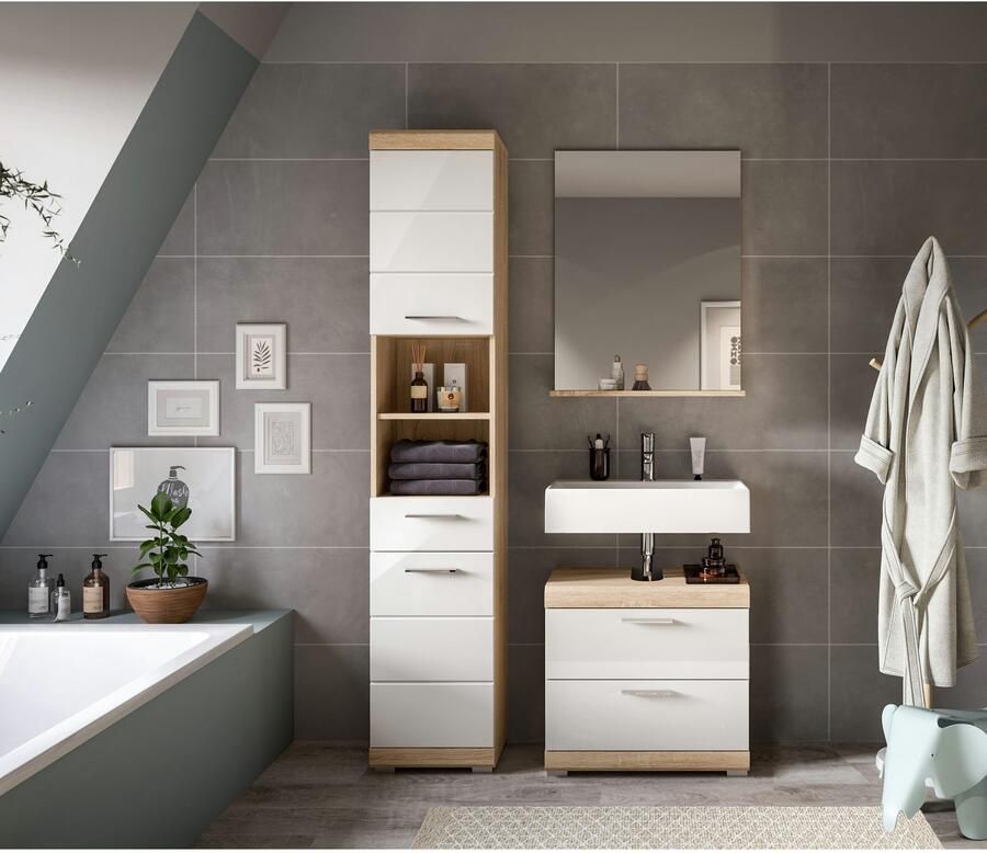 INOSIGN Badkamerserie Siena 3-delig bestaande uit: Hoge kast wastafelonderkast spiegel (set 3-delig)