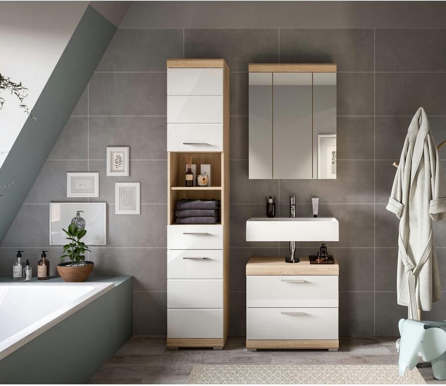 INOSIGN Badkamerserie Siena 3-delig bestaande uit: Hoge kast wastafelonderkast spiegelkast (set 3-delig)