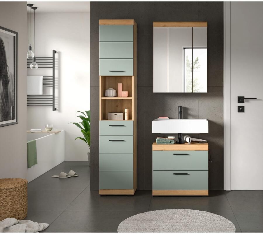 INOSIGN Badkamerserie Siena 3-delig bestaande uit: Hoge kast wastafelonderkast spiegelkast (set 3-delig)