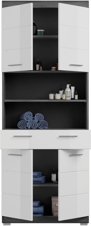 INOSIGN Hoge kast Siena breedte 74 cm 4 deuren 1 lade 2 open vakken MDF-front in verschillende kleuren verkrijgbaar badkamermeubels badkamerkast kast badkamer - Foto 7