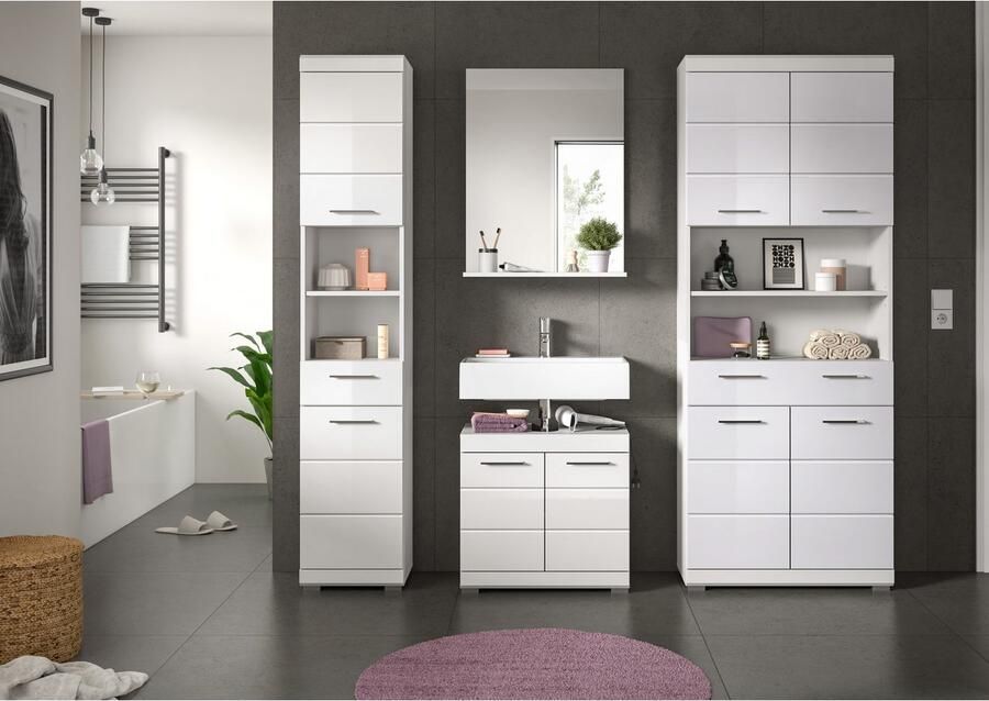 INOSIGN Badkamerserie Siena 4-delig bestaande uit: Hoge kast wastafelonderkast badkamer spiegel brede hoge kast (set 4-delig) - Foto 5