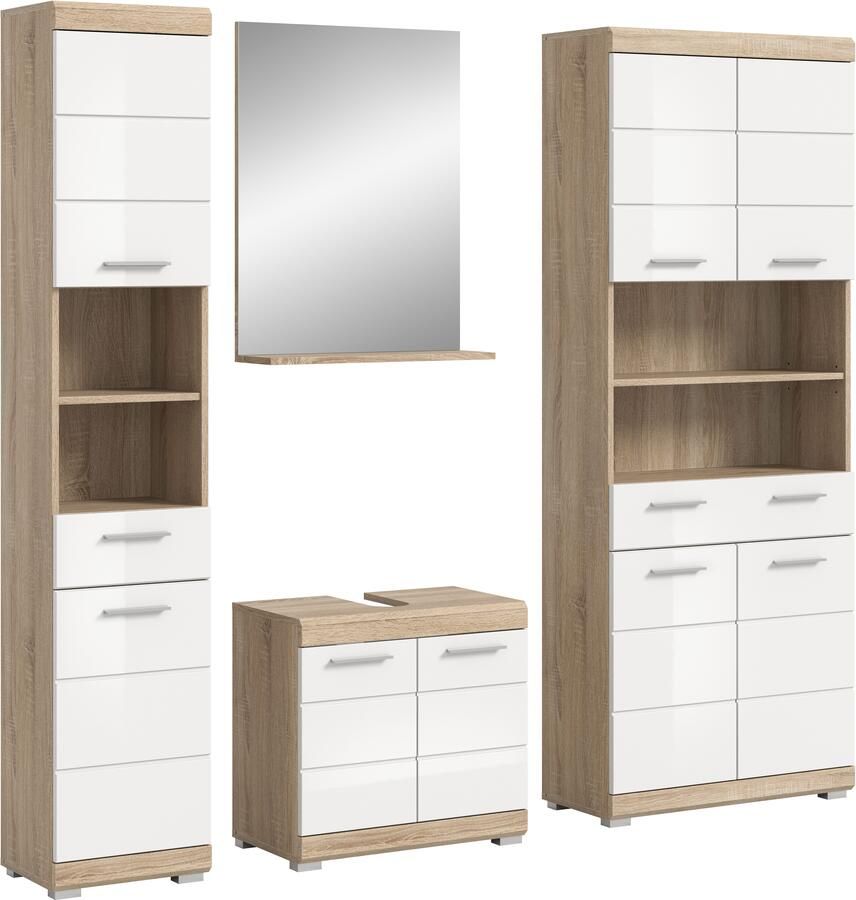 INOSIGN Badkamerserie Siena 4-delig bestaande uit: Hoge kast wastafelonderkast badkamer spiegel brede hoge kast (set 4-delig) - Foto 8