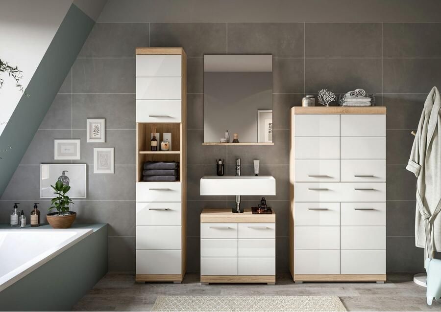 INOSIGN Badkamerserie Siena 4-delig bestaande uit: Hoge kast wastafelonderkast badkamer spiegel brede hoge kast (set 4-delig) - Foto 4
