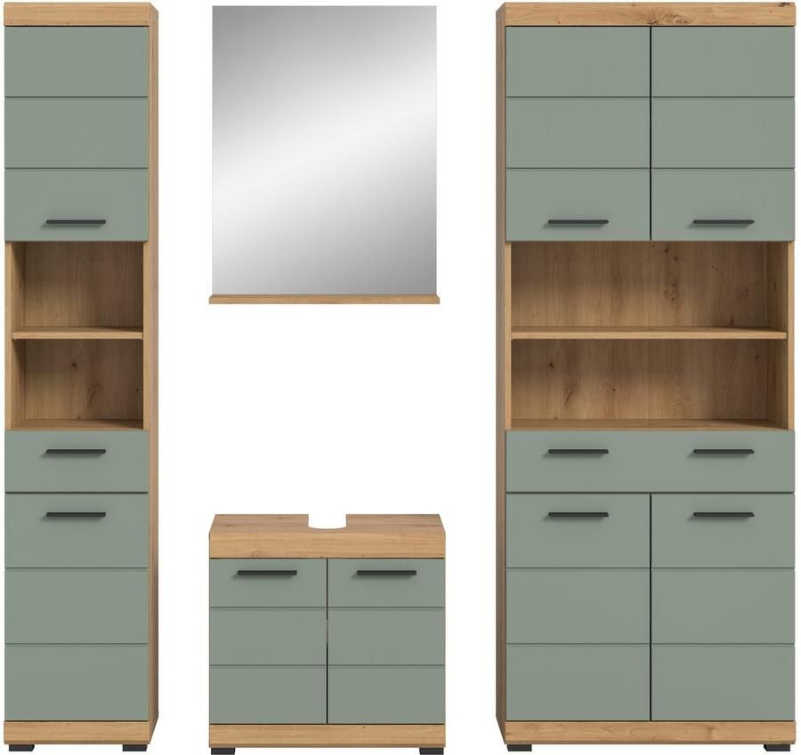 INOSIGN Badkamerserie Siena 4-delig bestaande uit: Hoge kast wastafelonderkast badkamer spiegel brede hoge kast (set 4-delig)