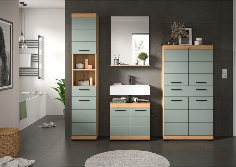 INOSIGN Badkamerserie Siena 4-delig bestaande uit: Hoge kast wastafelonderkast badkamer spiegel middenkast (set 4-delig) - Foto 8