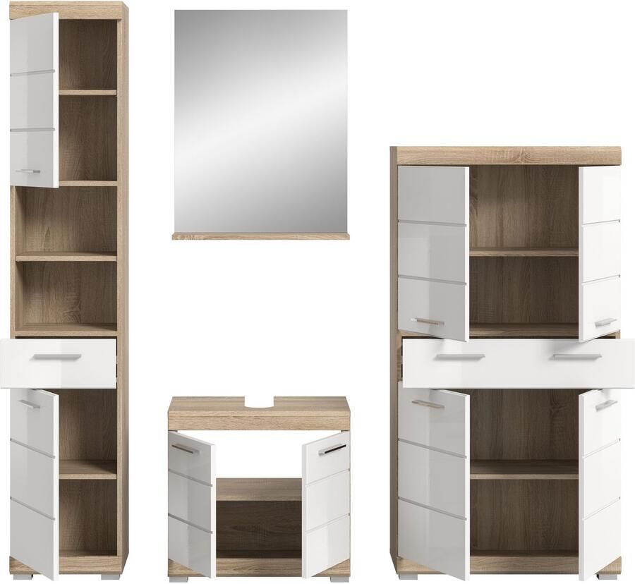 INOSIGN Badkamerserie Siena 4-delig bestaande uit: Hoge kast wastafelonderkast badkamer spiegel middenkast (set 4-delig) - Foto 2