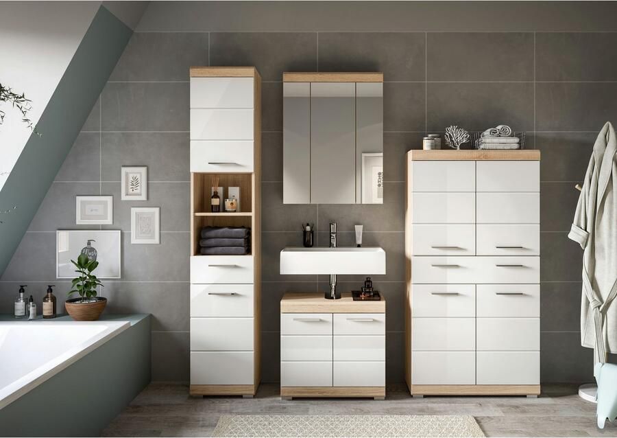 INOSIGN Badkamerserie Siena 4-delig bestaande uit: Hoge kast wastafelonderkast spiegelkast middenkast (set 4-delig) - Foto 5