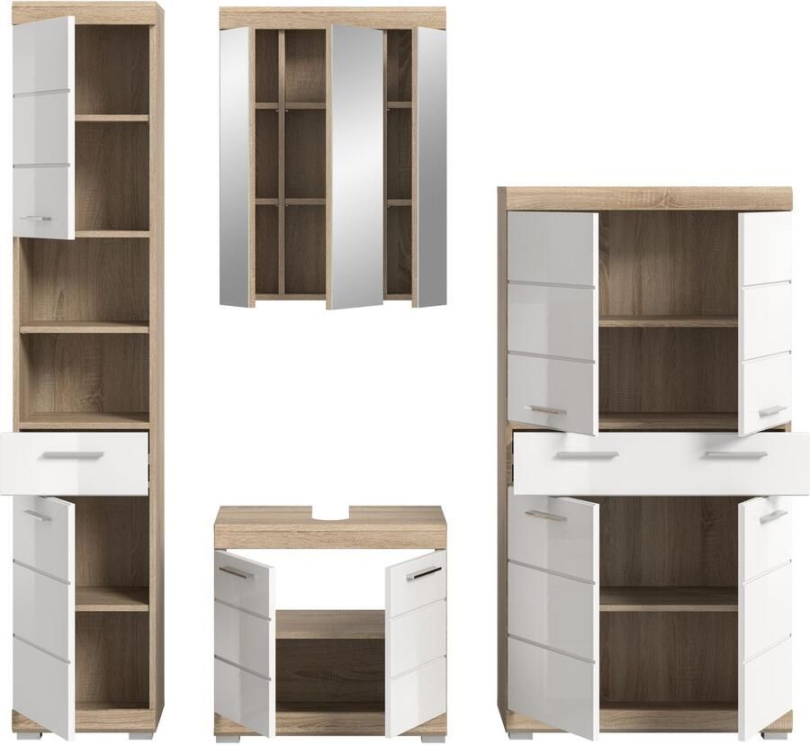 INOSIGN Badkamerserie Siena 4-delig bestaande uit: Hoge kast wastafelonderkast spiegelkast middenkast (set 4-delig) - Foto 2