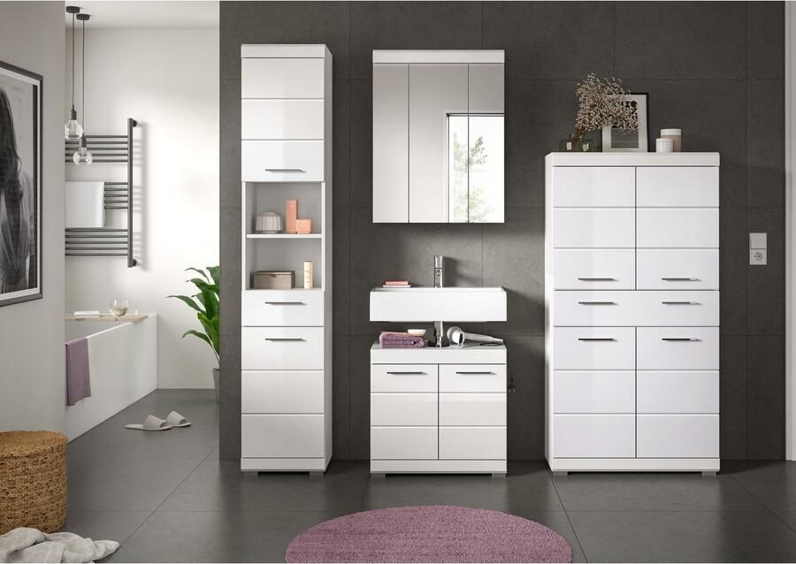 INOSIGN Badkamerserie Siena 4-delig bestaande uit: Hoge kast wastafelonderkast spiegelkast middenkast (set 4-delig) - Foto 5