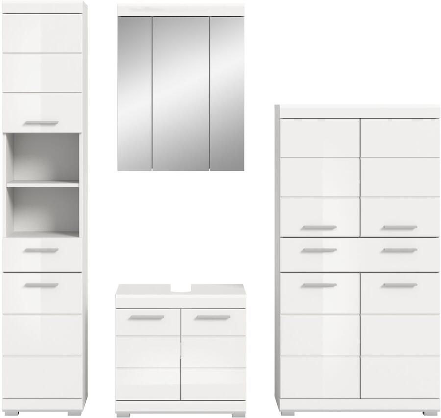 INOSIGN Badkamerserie Siena 4-delig bestaande uit: Hoge kast wastafelonderkast spiegelkast middenkast (set 4-delig)