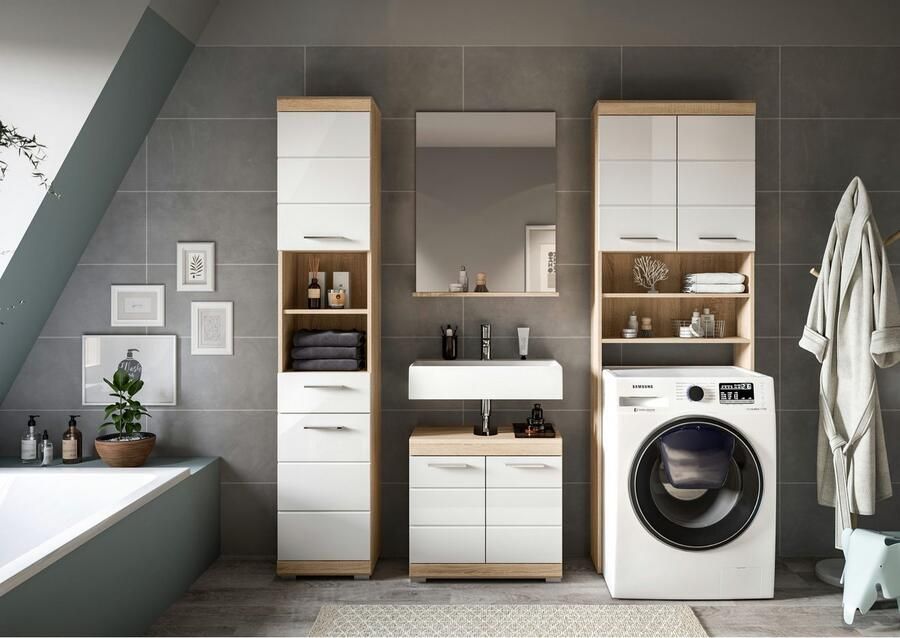 INOSIGN Badkamerserie Siena 4-delig bestaande uit: Hoge kast WBU badkamer spiegel wasmachine ombouwkast (set 4-delig) - Foto 4