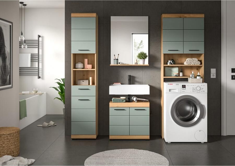 INOSIGN Badkamerserie Siena 4-delig bestaande uit: Hoge kast WBU badkamer spiegel wasmachine ombouwkast (set 4-delig) - Foto 4