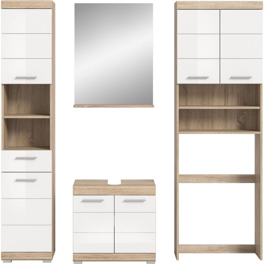 INOSIGN Badkamerserie Siena 4-delig bestaande uit: Hoge kast WBU badkamer spiegel wasmachine ombouwkast (set 4-delig)